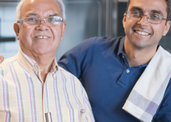 Two men looking into the camera showing the importance of healthy nutrition for seniors