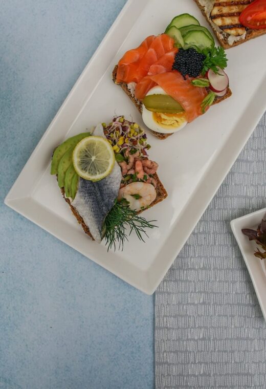 birds eye view of dished up meals